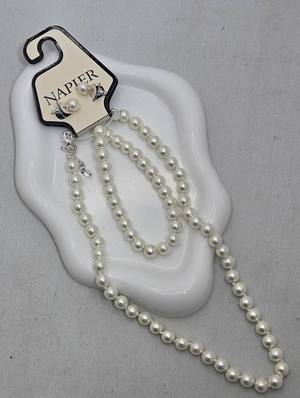 ✨ Napier Cream Faux Pearl Necklace & Stud Earrings Jewelry Set NWT ✨